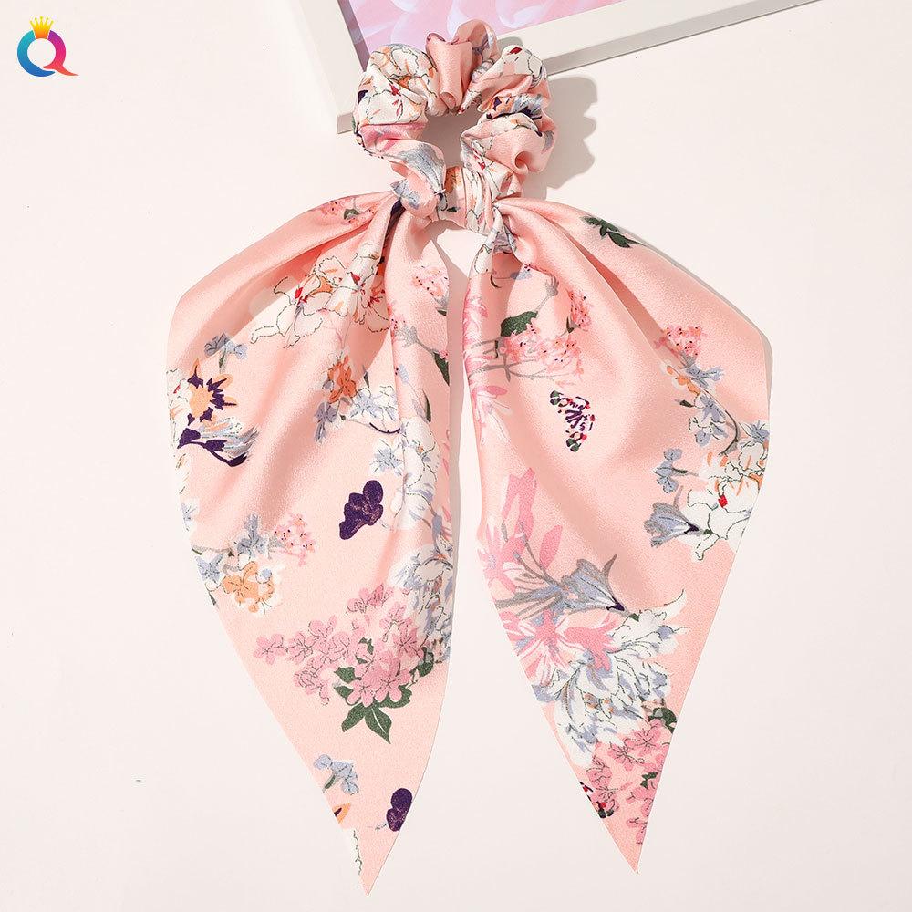 Fashion Print Chiffon Long Ribbon Scrunchies Women Girls Ponytail Scarf Elastic Hair Bands Ties Hair Accessories