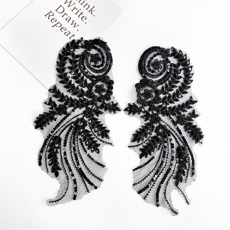 1Pair Gold Black Hand-Sewn Glass Drill Mirror Flowers Sparkling Rhinestone Coats Waistbands Shoulders Wedding Dress Diy Patch