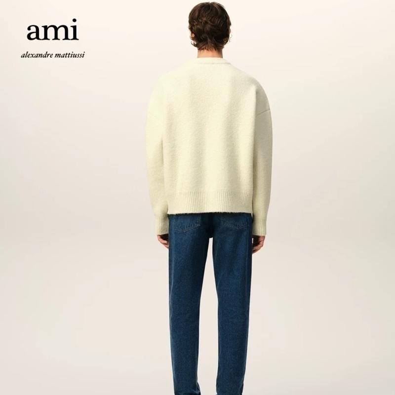 AMI New Autumn and Winter Silver Love Alpaca Wool Blend Soft and Sticky Knit Couple's Round Neck Sweater