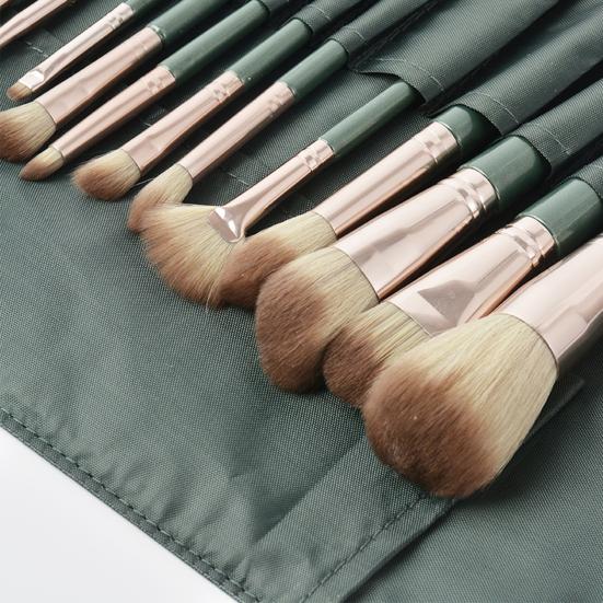 Makeup Brush Bag 14 Compartments Large Capacity Waterproof Moisture-proof Shockproof Brushes Storage Leather Cosmetic Brush Belt Strap Pouch