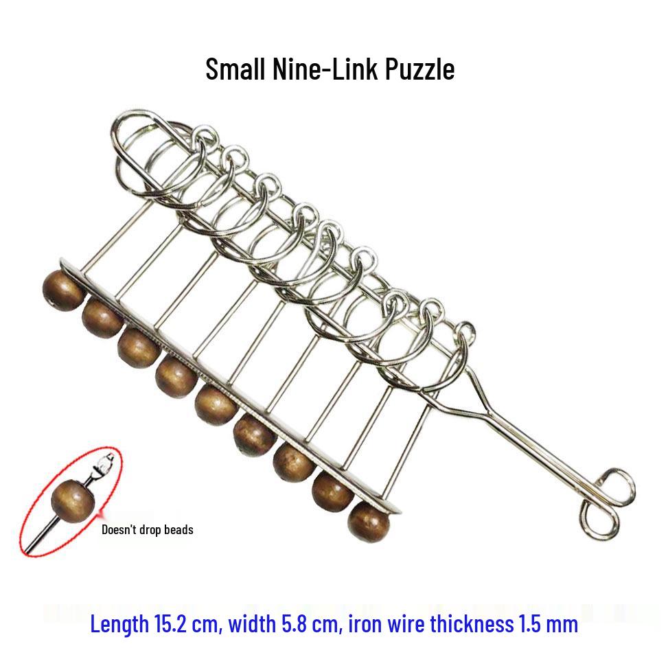 Nine-Ring Metal Puzzle - Eight-Piece Disentanglement Brain Teaser Set