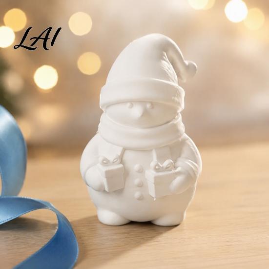 Cute Snowman Sculptures 3D Printed Figurine Holding Gift Boxes DIY Paintable Christmas Holiday Home Window Accents Ornament Winter Desktop