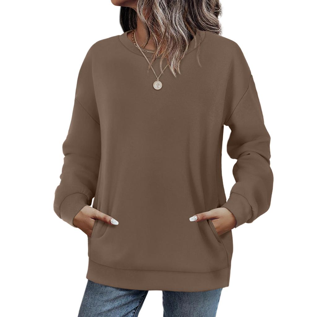 Crewneck Sweatshirts Women Long Sleeve Tops  Fall Fashion Clothes Winter Pullover With Pockets