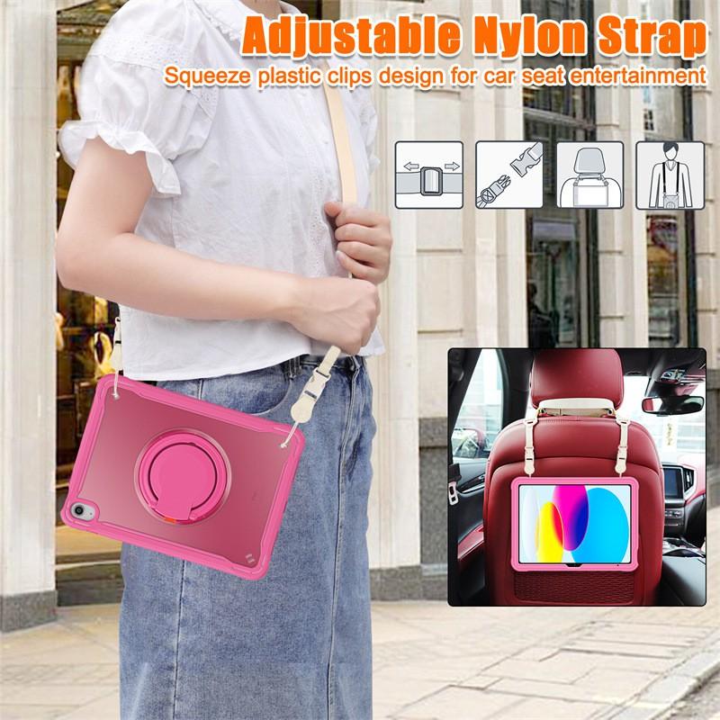 IPad Air 5 Case 10th Gen Tablet Cover With Rotating Stand Wristband Shoulder Strap Shockproof Semi-Transparent