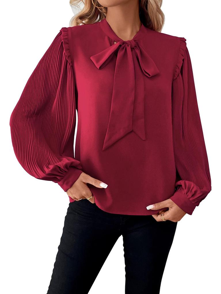 2024 Valentine's Day Lantern Sleeve Bow Collar Women's Shirt