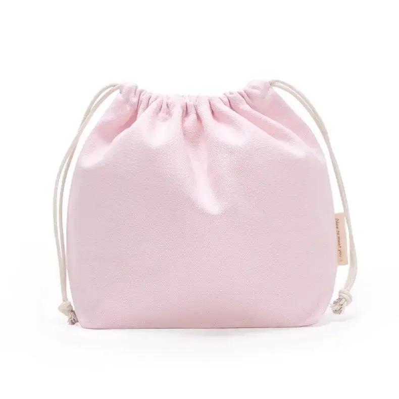 Piccola Borsa Coulisse in Tela di Cotone Portatile da Viaggio Femminile Borsa Mini Custodia per Cosmetici Rossetto Quadrata Riutilizzabile in Tessuto con Coulisse