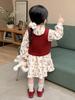 2025 Autumn Floral Dress & Sweater Vest Set for Girls – Fashionable Princess Outfit