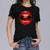 Women Girls Plus Size Lips Print Shirt Short Sleeve T Shirt Blouse Tops