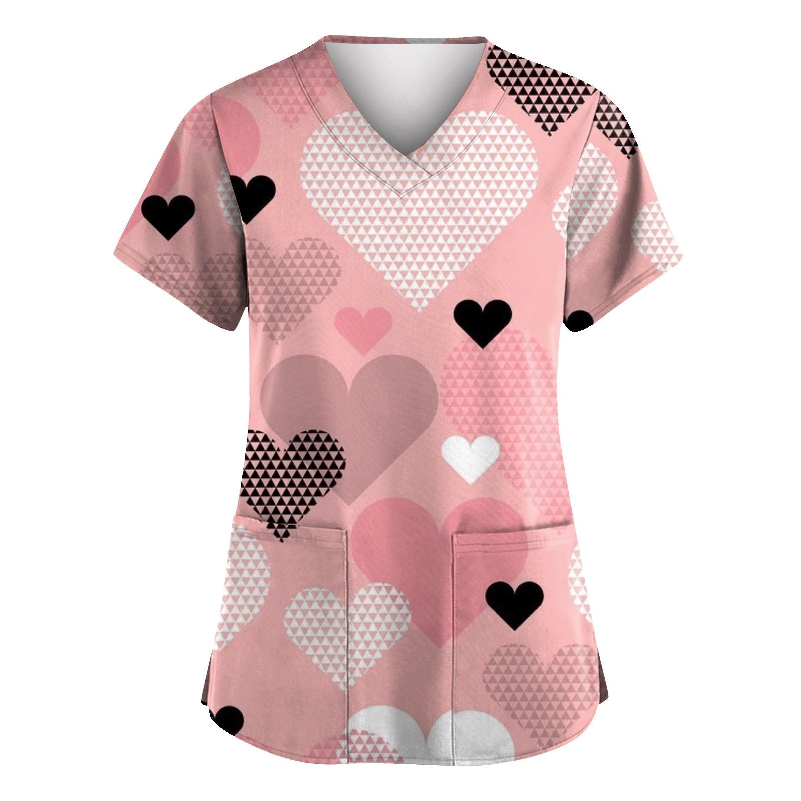 

Женские модные комбинезоны с коротким рукавом и V-образным вырезом, с карманами, на День святого Валентина, с принтом, топы, одежда XXL розовый