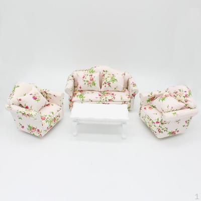 Puppenhaus Miniaturen Wohnzimmer Möbel Set Blumen Sofa Couch Beistelltisch Kits 1:12
