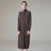 Women's High-Neck Cashmere Knit Dress - Button-Up, Knee-Length, Thick for Autumn/Winter