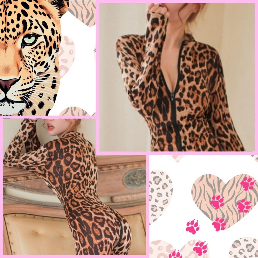 MONEON Catsuit Bodysuit, Sexy Leopard Print Cat Costume, Full Body Tights, Long Sleeves, Sexy, Extreme, Cute, Popular