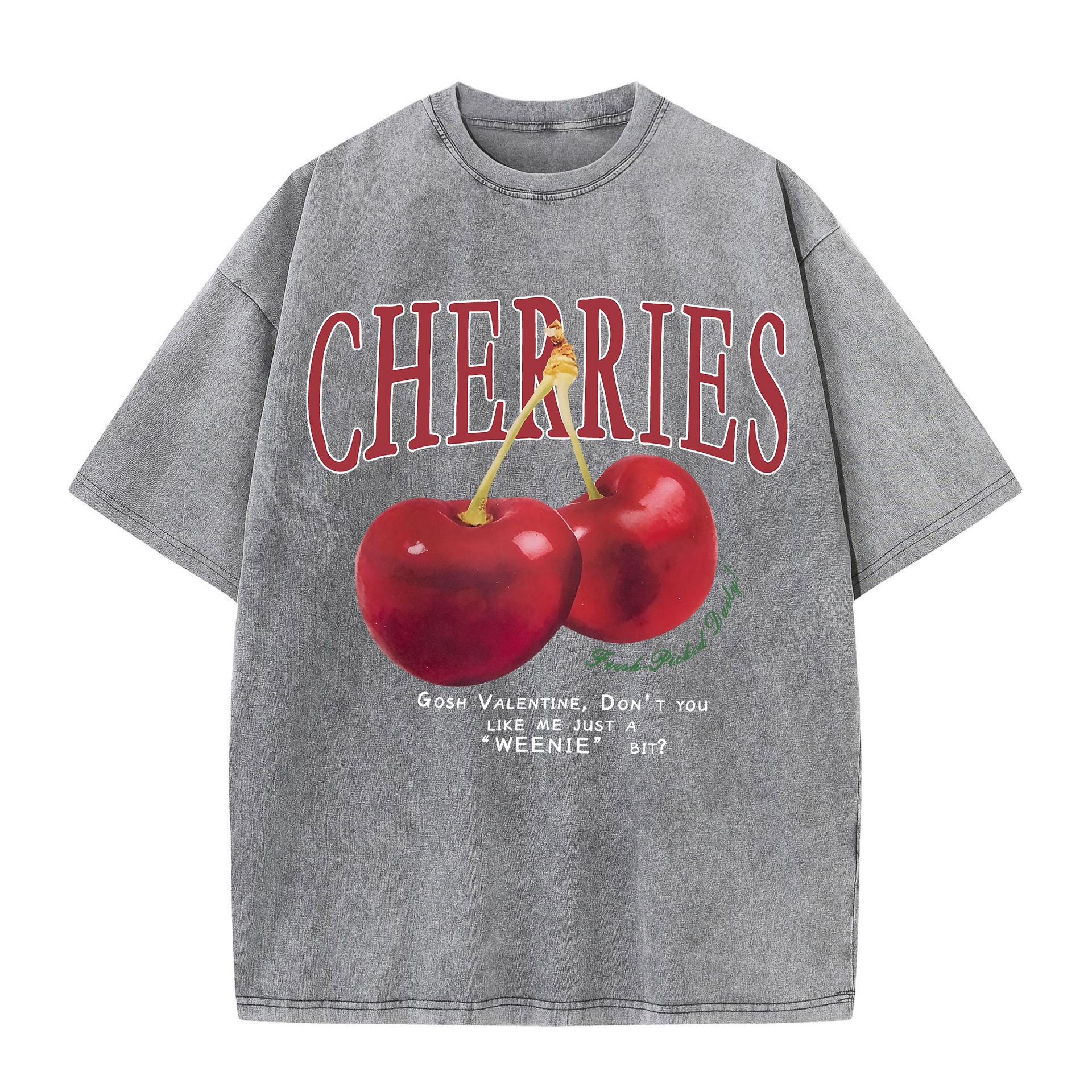 

Женские хлопковые футболки с потертостями, трендовые топы с круглым вырезом и принтом в виде свежих красных вишен, с коротким рукавом, летняя уличная женская одежда 150