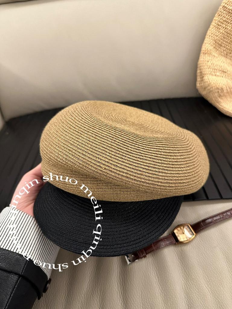 Spring/Summer/French Straw Soft Version Pleated Newsboy Hat Washable Foldable Retro Daughter Beret Women