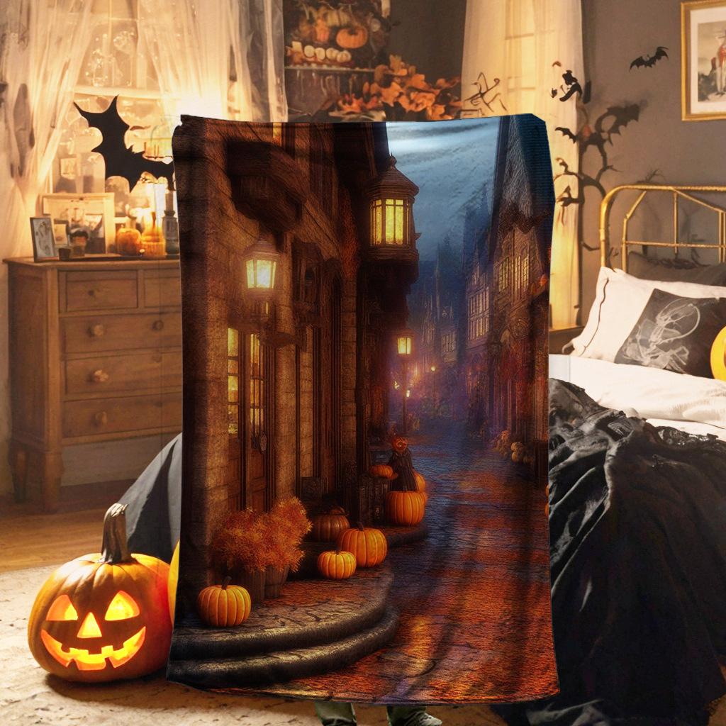 Spooky Halloween Pumpkins digital-printed polyester Bedroom velvet flannel cover blanket Fleece soft cover blankets for beds