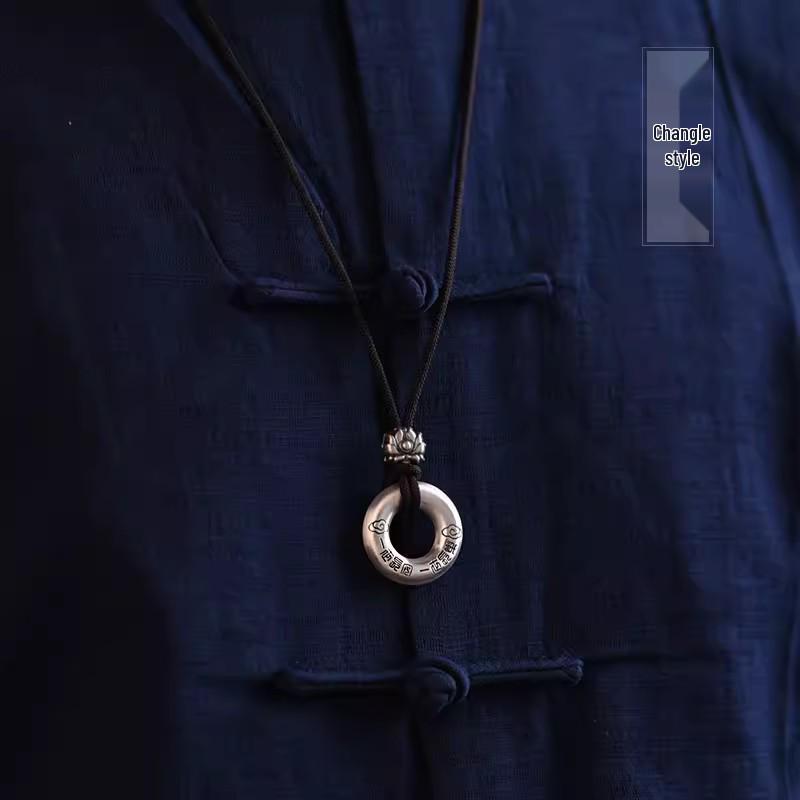 999 Sterling Silver Ping An Kou Pendant Necklace - Unisex Trendy Style, Genuine Emotion, Perfect Gift Silver Jewelry.