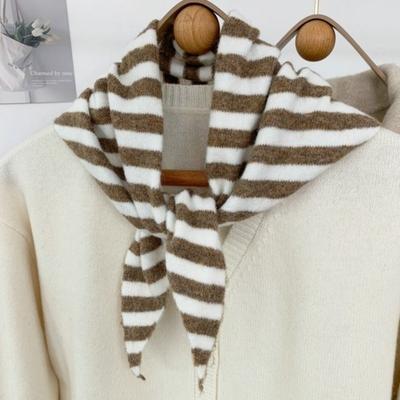 Fashion Soft Knitted Triangular Scarf Striped Pattern Versatile Design Wool Scarf Warm Wool Knitted Shawl Daily Outfit