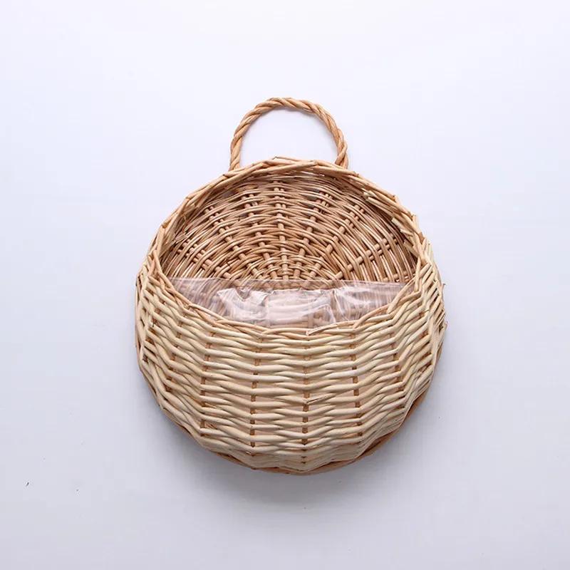 Handmade Wicker Flower Pot Wall Mount Rattan Basket Hanging Planter Basket Home Garden Decor Woven Rattan Vase Baskets