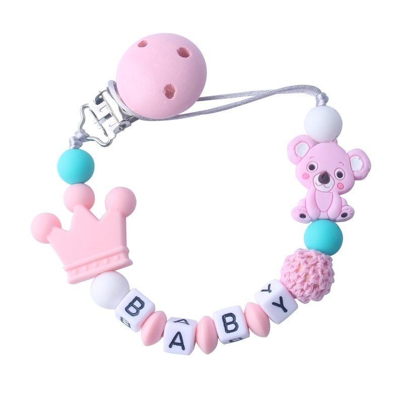 Personalisierte Name Baby Schnuller Clips Schnullerkette Halter für Baby Zahnen Schnuller Kauspielzeug Clips