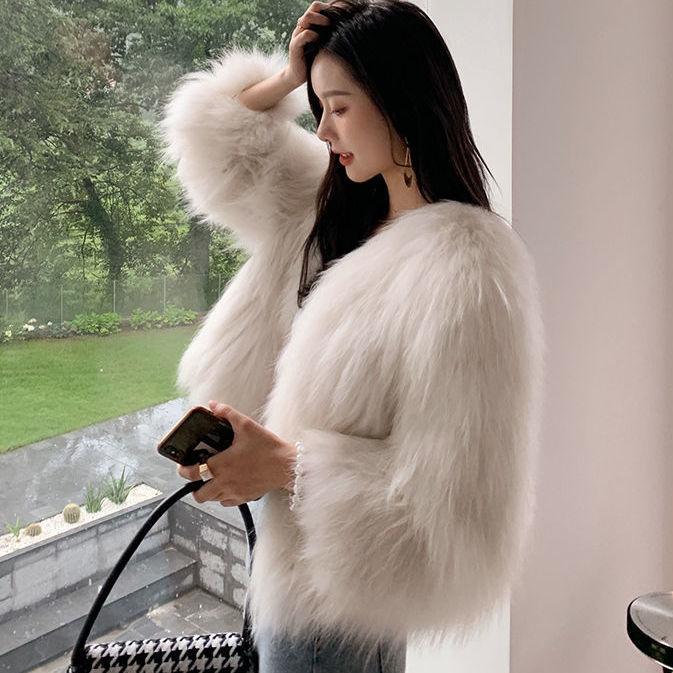 Imitation Waschbärhaar gewebte Imitationspelzjacke Damen kurz 2024 neuer Imitationsfuchspelzmantel junge Mode