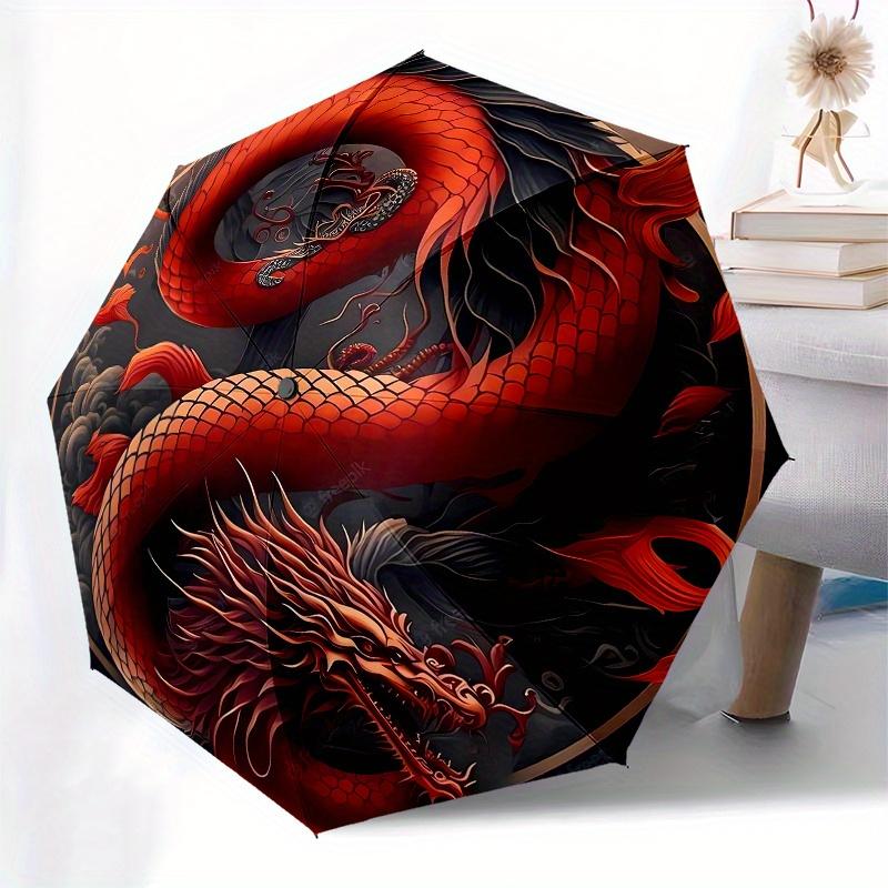 Red Dragon Yin Yang Symbol Circular Art PrintUmbrella, Portable 3-Fold Compact Umbrella for Men & Women Gift