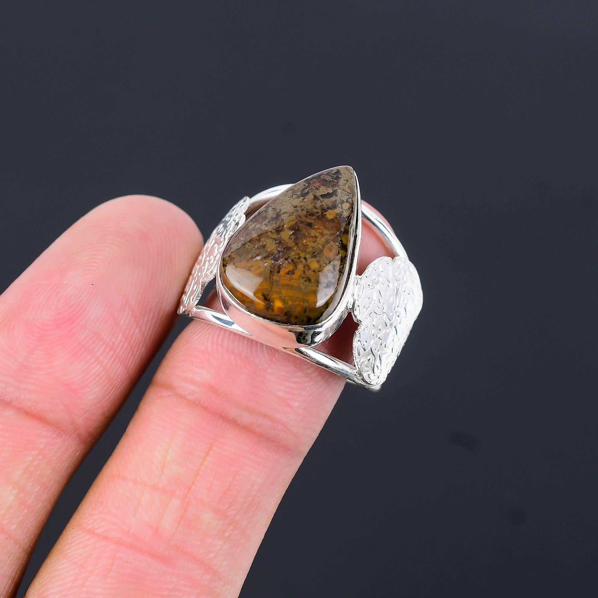 Pear Fruit Jasper Stone Statement Handmade Ring Jewelry Sterling Silver US 8.75 8.75