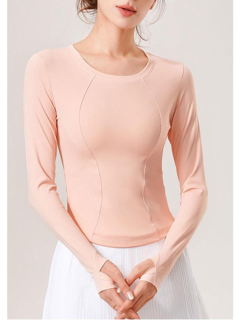 Lulu Slimming Long-Sleeve Yoga T-Shirt: Autumn/Winter Round Neck, High Elastic Slim Fit
