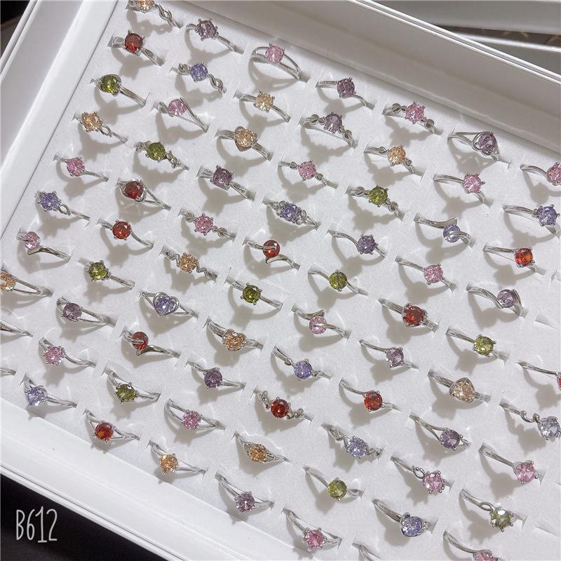 10Pcs Open simple zirconia ring, adjustable colorful zirconia ring, versatile finger ring, party accessory