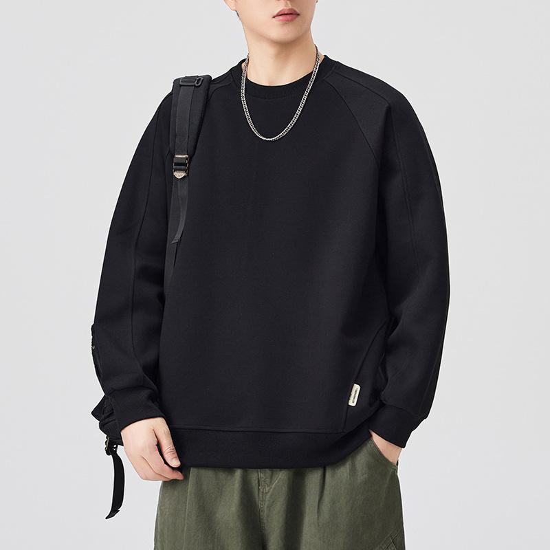 American Shoulder Sleeve Flower Gray Crew Neck Sweater Men's Simple Line Deconstruction Top Bottoming Shirt