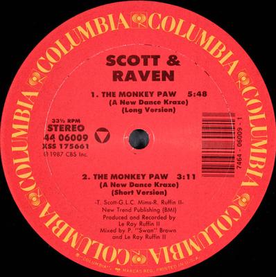 12inch Record SCOTT & RAVEN - The Monkey Paw (A New Dance Kraze) 4406009 Columbia 1987 US Soul/Funk Used