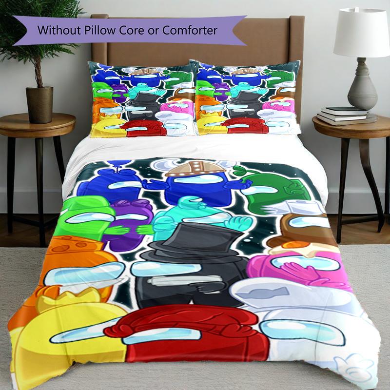 3pcs Duvet Cover Set (1*Duvet Cover + 2*Pillowcase, Without Core), Among Us Print Bedding Set, Bedroom Decor, All‑Season, Birthday Gift