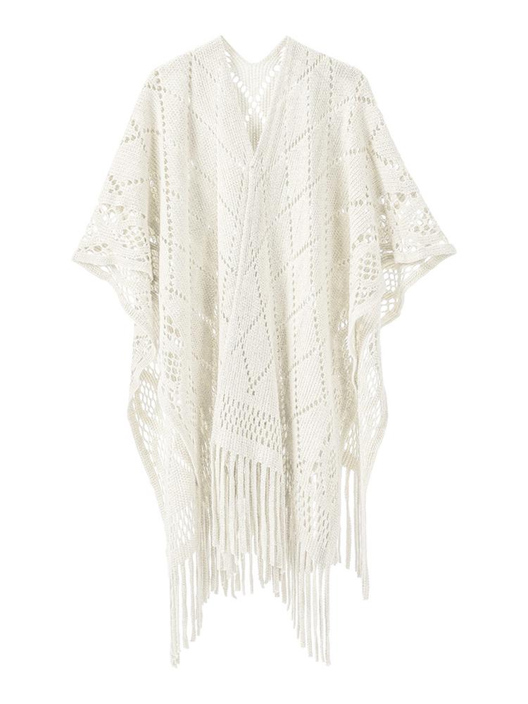 Autumn Winter Hollow Crochet Scarf Women Lady Layers Poncho Elegant Solid Tassel Shawl Scarve Capa Para Mujer Fashion Party New