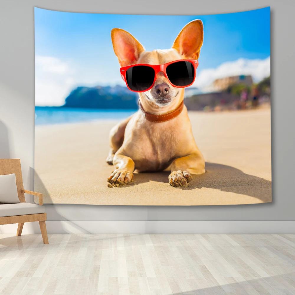 Cute Animal Tapestry Wall Hanging   Art  Printed Dog Cat Hamster Deer Pattern Living Room Home Decor