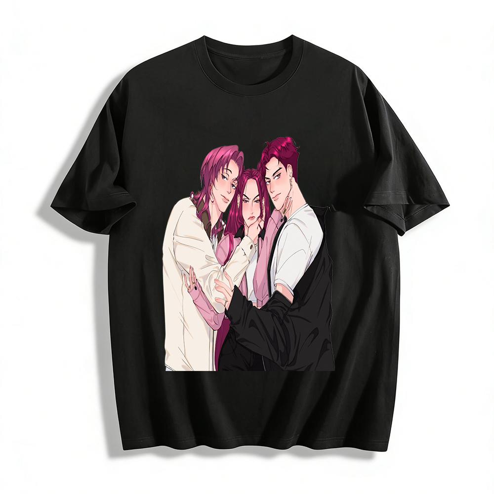 

Cool Anime Print T-shirt with Stylish Purple-haired Trio Street Style Loose Casual Top for Men and Women Pure cotton T-shirt 6XL