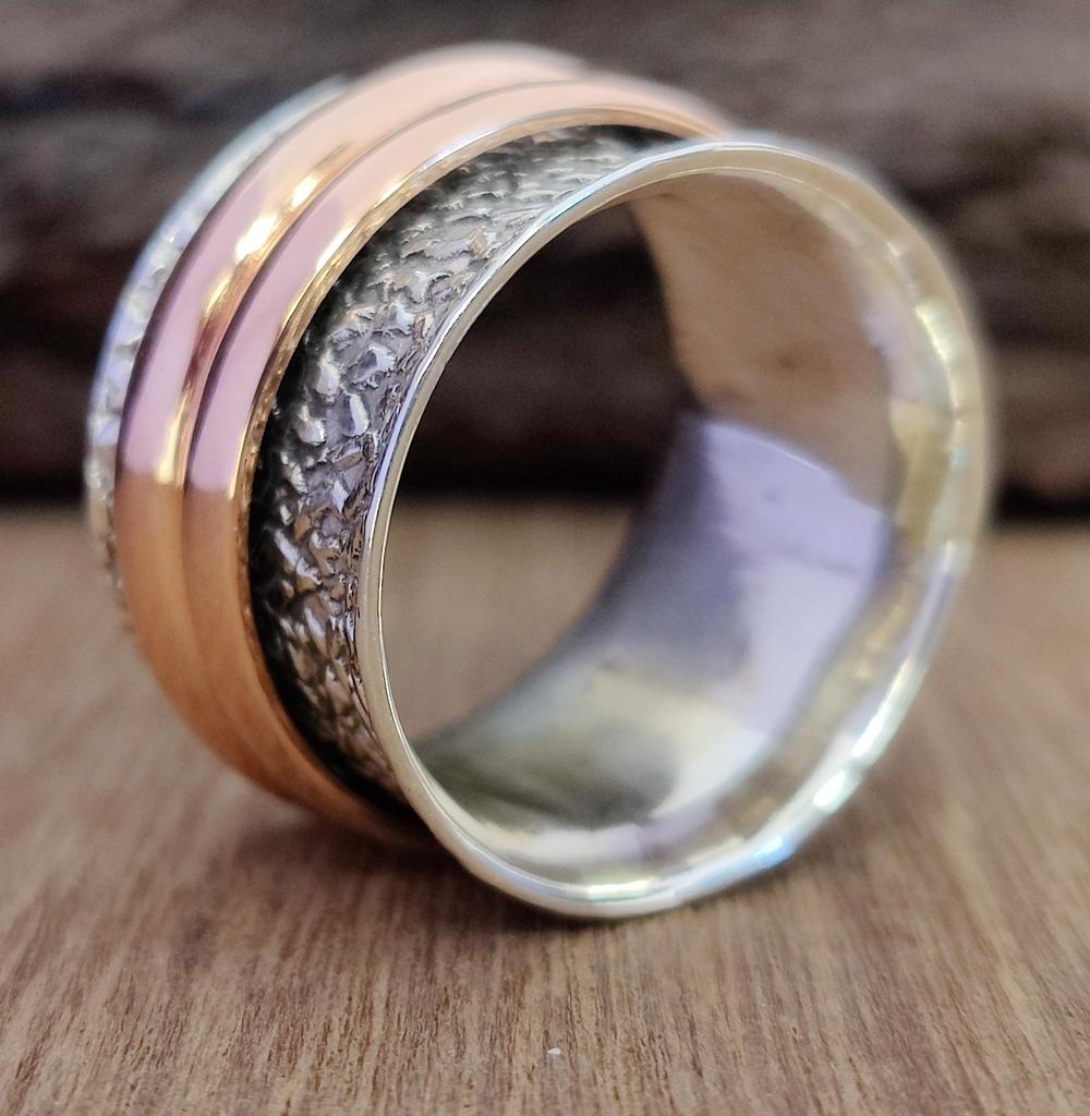 Hammered Silver Solid 925 Sterling Silver Designer Spinner Ring, Meditation Ring