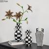 Black and White Checkered Pattern Geometric Ceramic Vase Table Decoration Flower Arrangement Flowers Vases Room Aesthetic Decor