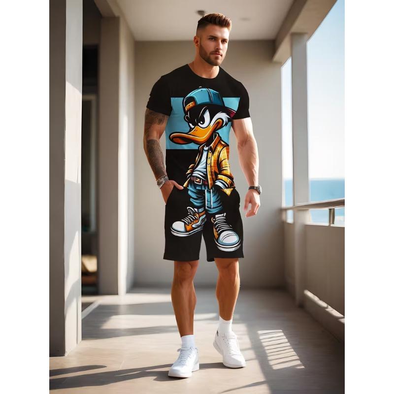 The 2025 Summer New Men's Set Features Street Casual Fashion Sportiness Softness Breathability and 3D Printing