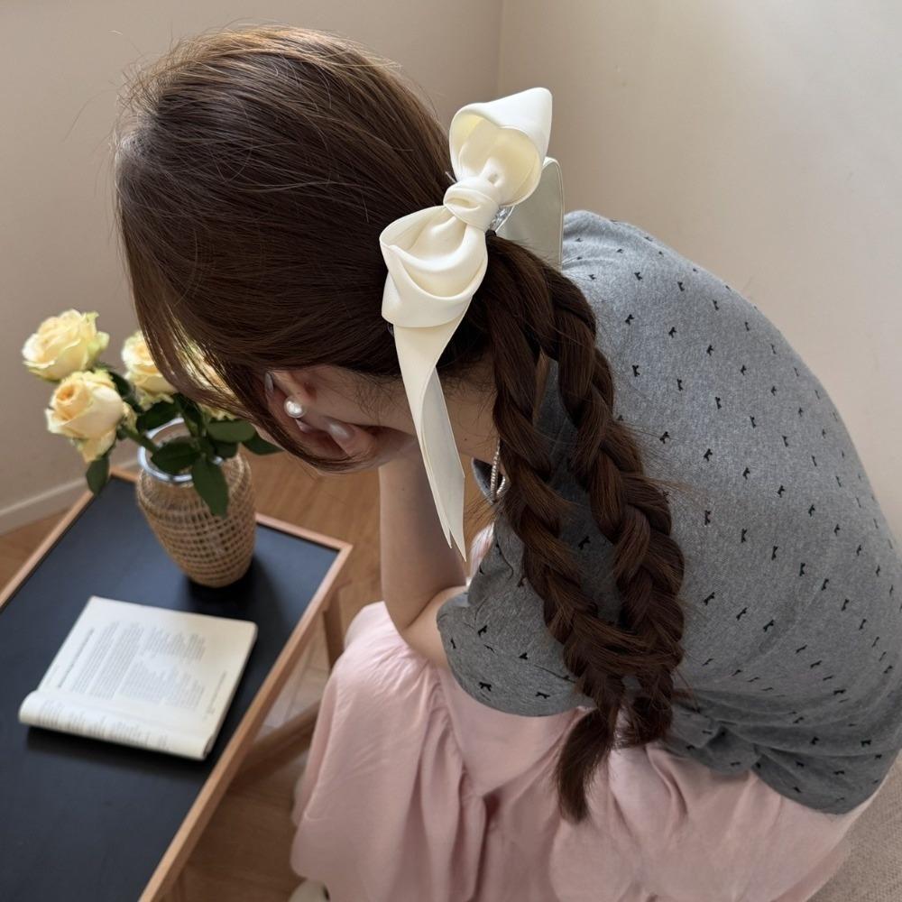 Korean Style Solid Color Bow Ribbon Hair Claw 3D Bow Elegant Hair Clip Large Size Hair Claw Clip Daily Use