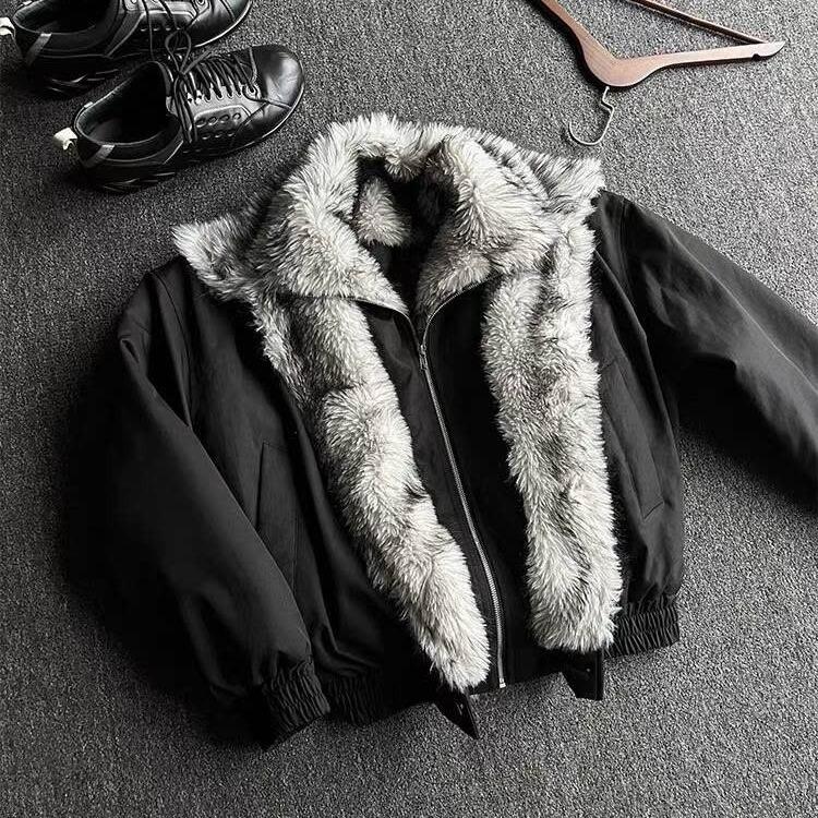 Giacca Spessa Stile Americano Aquila di Montagna per Autunno e Inverno con Collo in Pelliccia Sintetica - Vestibilità Larga Unisex, Design 2-in-1