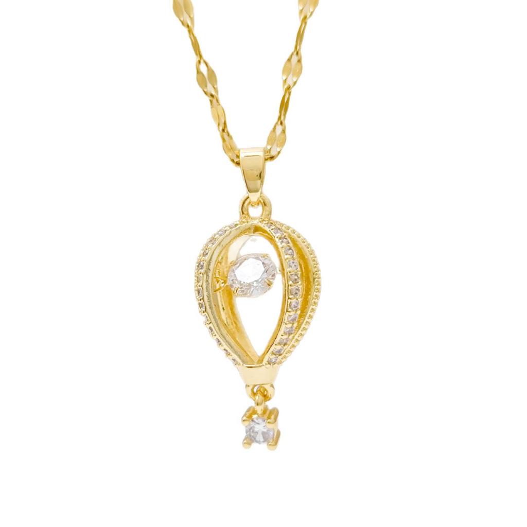 Elegant Women's Diamond Pendant Necklace - Hot Air Balloon Design, Versatile Clavicle Chain