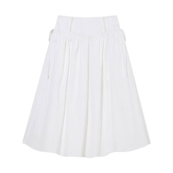 COVERNAT Solid Color Pleated A-Line Casual Long Skirt Women skirts White CO2501SR73WH