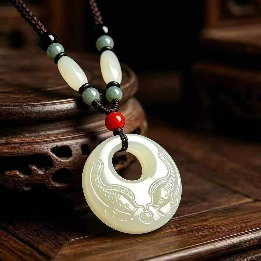 Imitation Hetian White Jade Fish Pendant Sweater Chain - Unisex