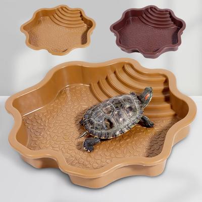 Reptilbadpool Stor Sköldpadda Matningsskål Vattenskål med Ramp Akvarium Ornament för Ödla Gecko Orm Sköldpadda Skäggagam