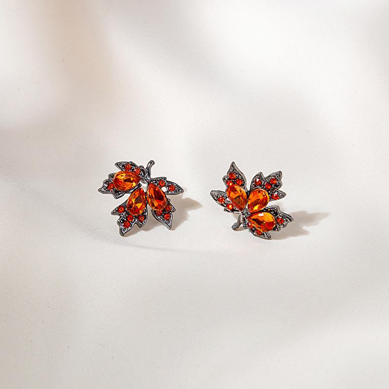 Creative Red Maple Leaf Zircon Stud Earrings Cute Rabbit Cat Rhinestone Jewelry Gift For Women Christmas Party