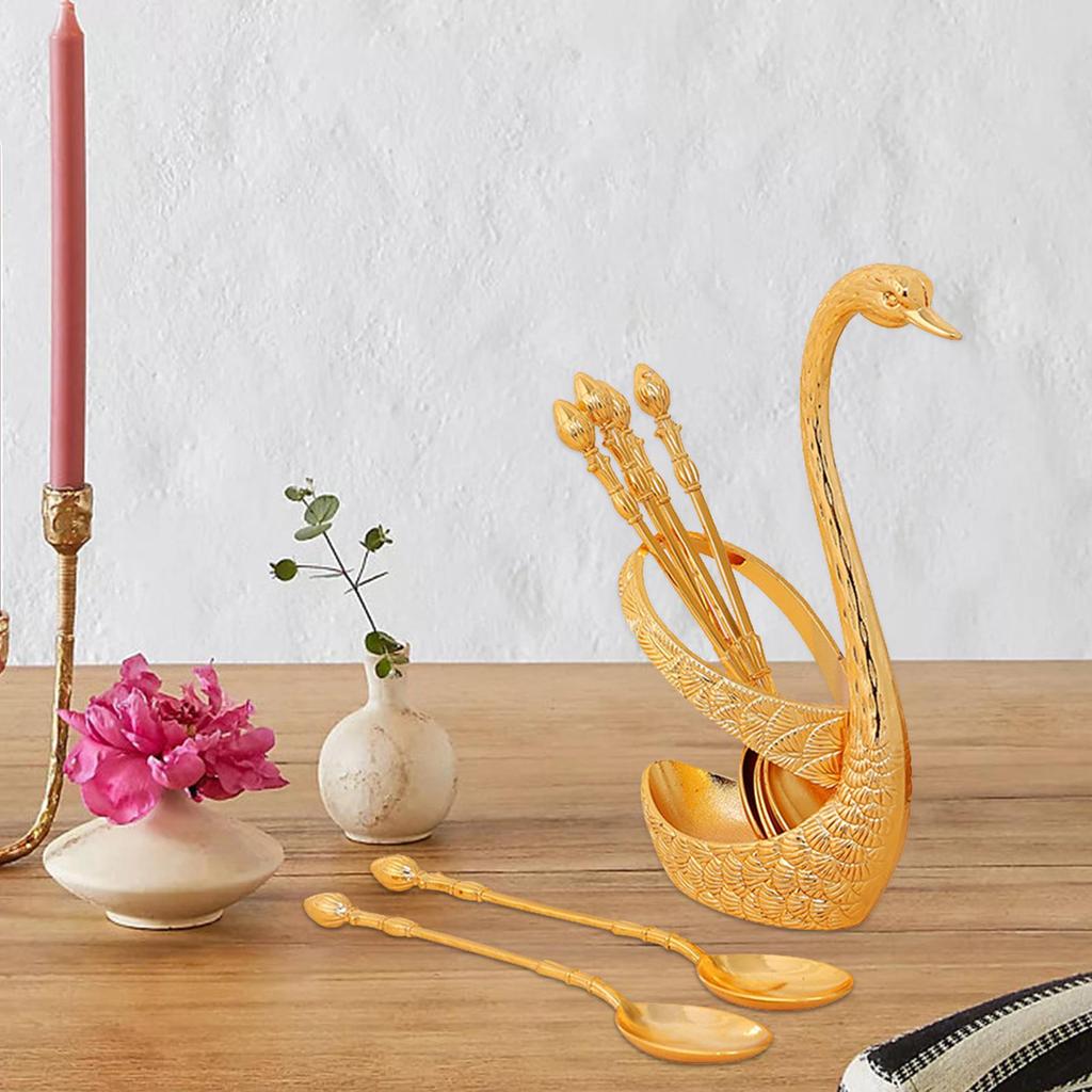 Dessert Flatware Set Swan Spoon Organizer Dinnerware Base Holder for Restaurant Decor