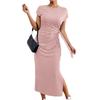 Women's Striped Midi Dress with Tie Waist and Side Slit