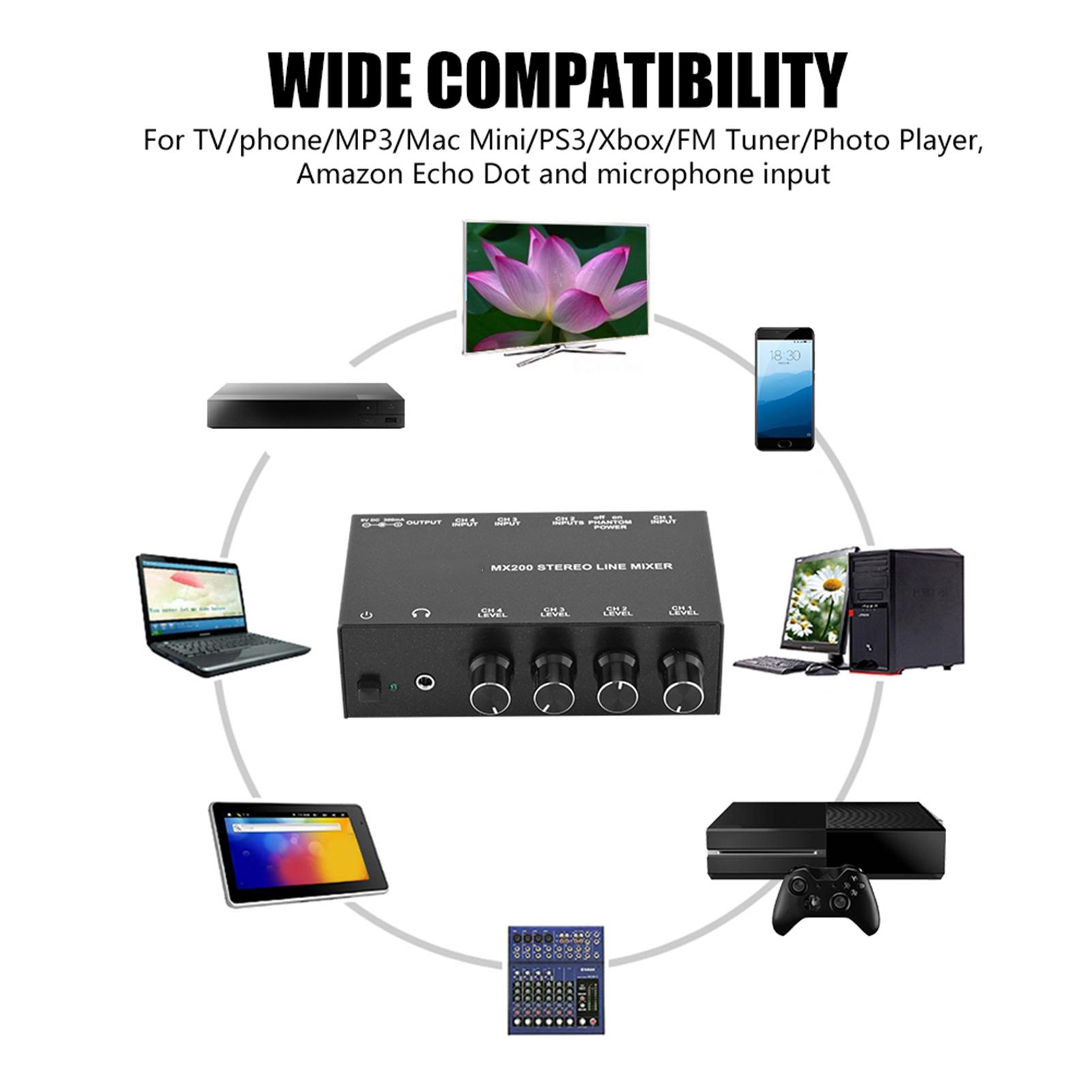 

Мини-микшер для караоке с шумоподавлением, 3 входа RCA и 1 выход RCA, стереозвук, мини-микшер для диджеев EU Plug