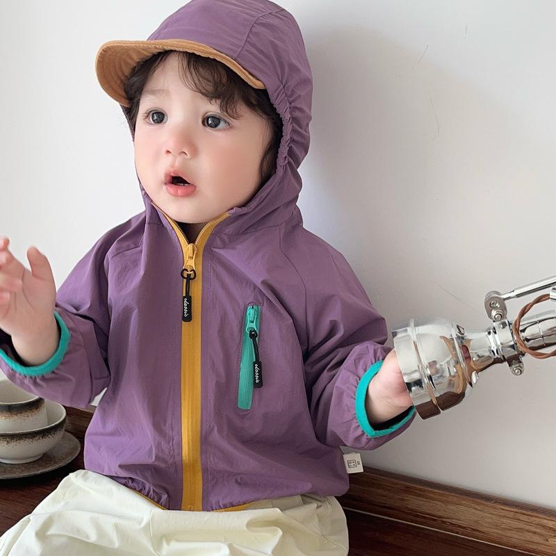 Children'S Color Matching Hooded Charge Jacket Autumn Baby Contrasting Zipper Thin Windproof Children'S Outdoor Top
