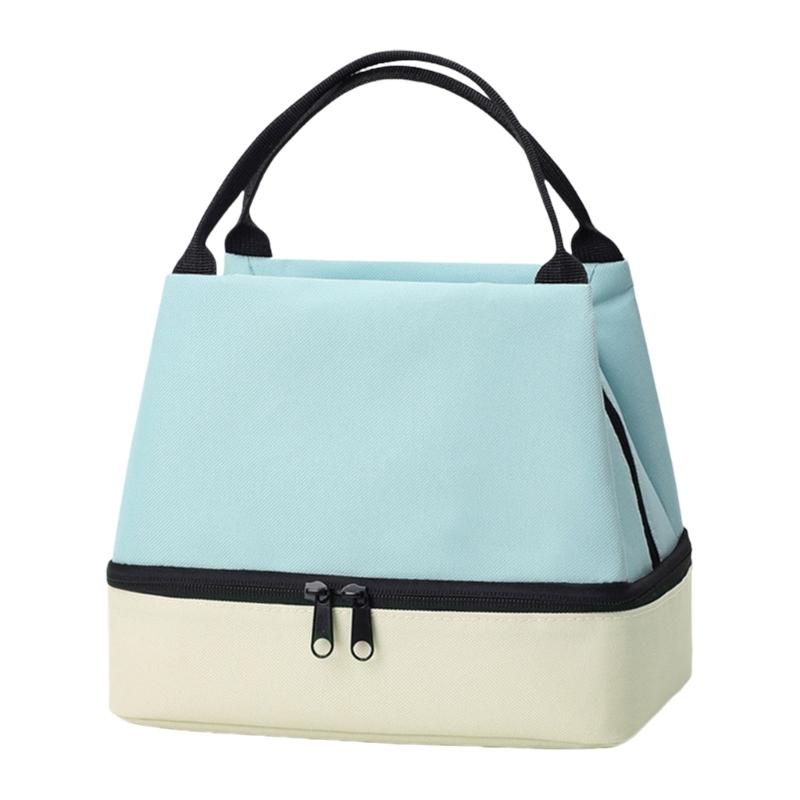 

Stylish Insulated Lunch Bag with Double Compartments Oxford Cloth Portable Food Storage for Office School and Travel синій
