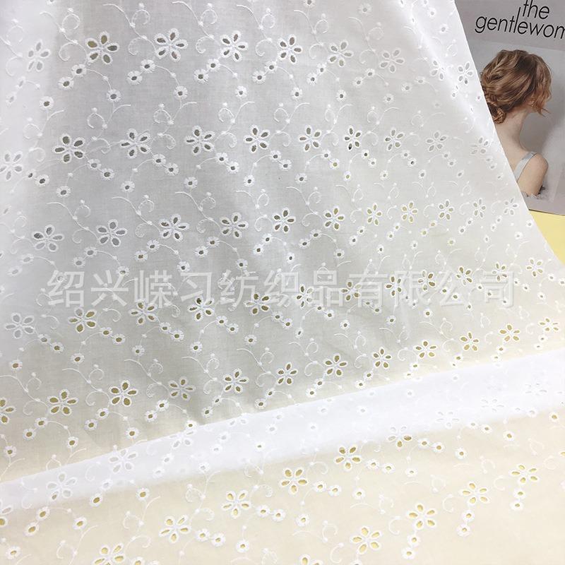 100x130cm Tessuto di Cotone Bianco Ricamato con Occhielli Pizzo di Cotone Materiale per Cucire Vestiti, Al Metro 23 stili
